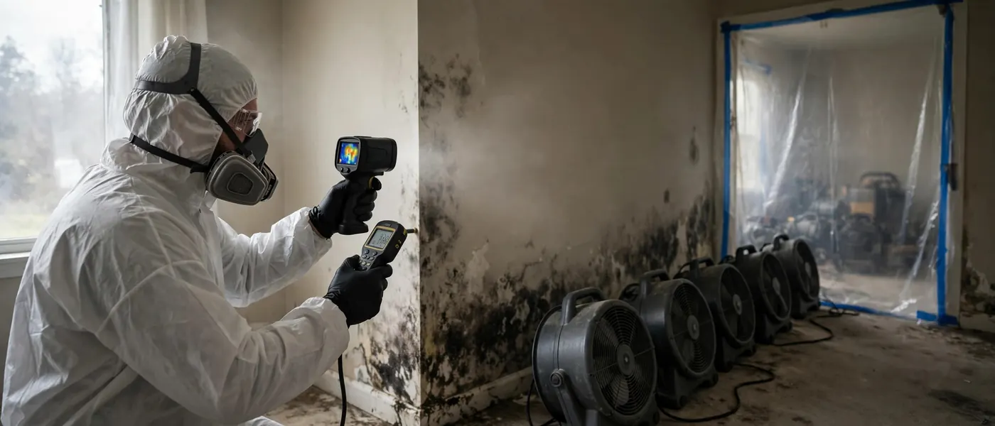 Mold remediation specialist inspecting a California home