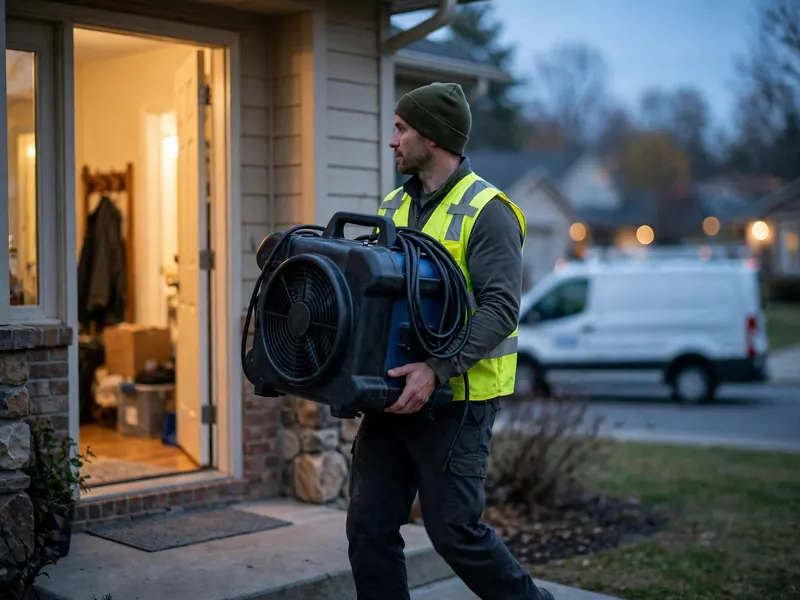 Emergency mold remediation crew arriving at a California home